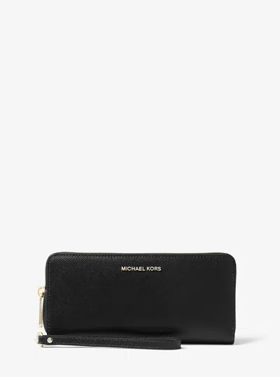 Michael Kors Leather Continental Wristlet In Black