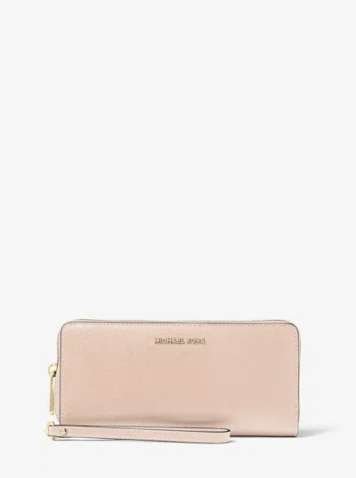Michael Kors Leather Continental Wristlet In Pink