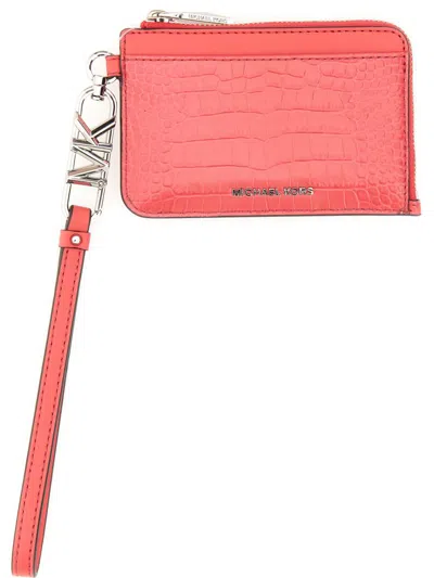 Michael Kors Leather Credit Card Holder In Fuchsia