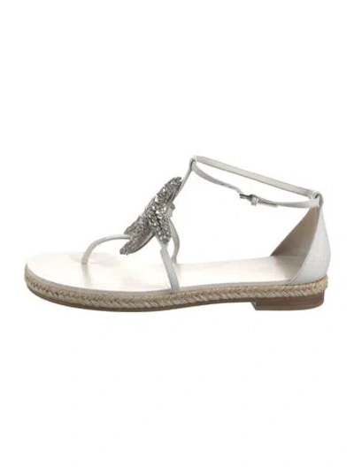 Pre-owned Michael Kors Leather Crystal Embellishments Espadrilles In White