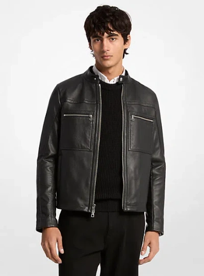 Michael Kors Leather Double-zip Racer Jacket In Black