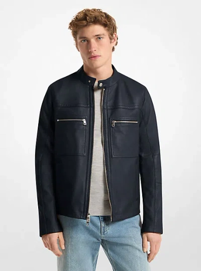 Michael Kors Leather Double-zip Racer Jacket In Blue