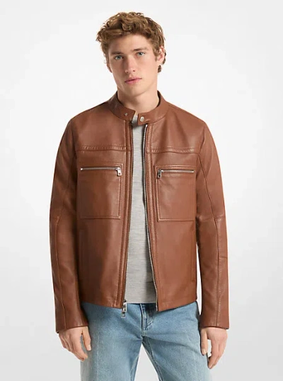 Michael Kors Leather Double-zip Racer Jacket In Brown