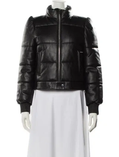 Pre-owned Michael Kors Leather Down Jacket In Black