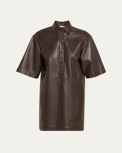 Michael Kors Leather Elbow Sleeve Short Dress In Brown