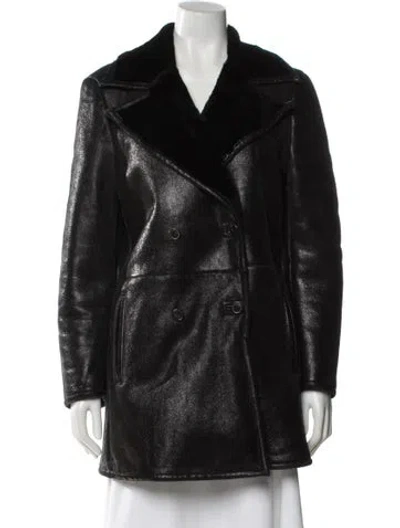 Pre-owned Michael Kors Leather Faux Fur Coat In Black