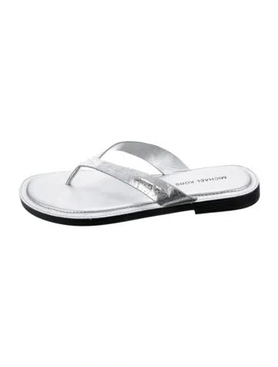 Pre-owned Michael Kors Leather Flip Flops In Silver