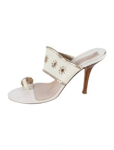 Pre-owned Michael Kors Leather Floral Print Slides In Gold/white