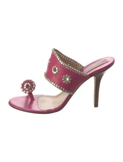 Pre-owned Michael Kors Leather Floral Print Slides In Pink