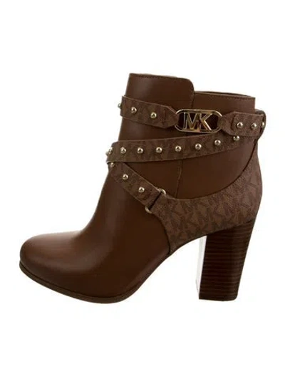 Pre-owned Michael Kors Leather Graphic Print Boots In Brown