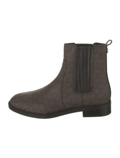 Pre-owned Michael Kors Leather Graphic Print Chelsea Boots In Brown