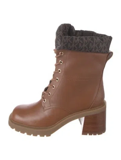 Pre-owned Michael Kors Leather Graphic Print Combat Boots In Brown