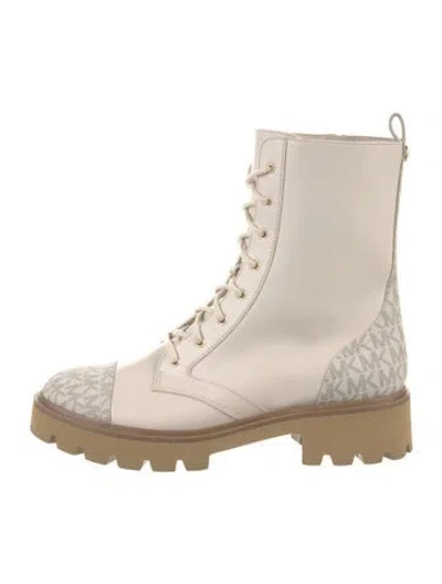 Pre-owned Michael Kors Leather Graphic Print Combat Boots In Neutrals