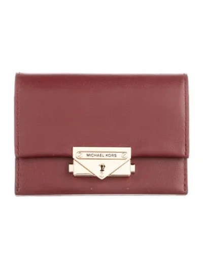 Pre-owned Michael Kors Leather Graphic Print Compact Wallet In Burgundy