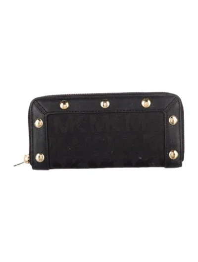Pre-owned Michael Kors Leather Graphic Print Continental Wallet In Black