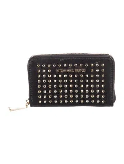 Pre-owned Michael Kors Leather Graphic Print Continental Wallet In Black