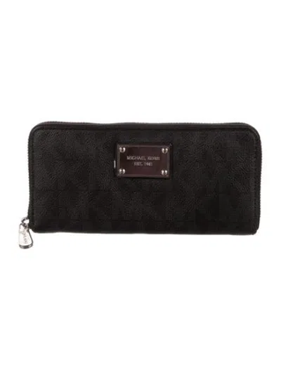 Pre-owned Michael Kors Leather Graphic Print Continental Wallet In Black