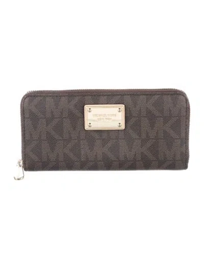 Pre-owned Michael Kors Leather Graphic Print Continental Wallet In Brown