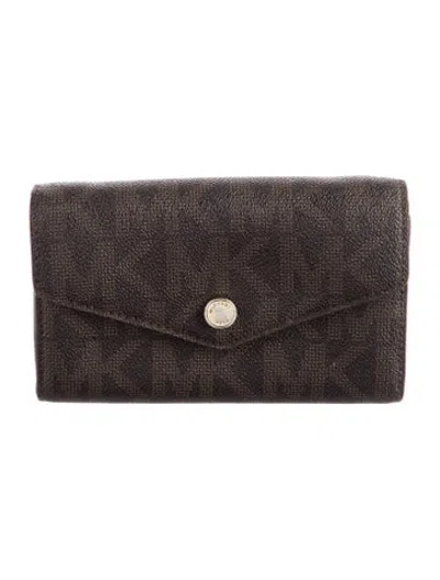 Pre-owned Michael Kors Leather Graphic Print Continental Wallet In Brown