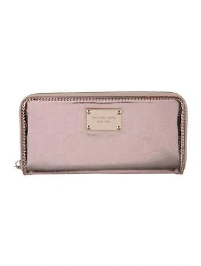 Pre-owned Michael Kors Leather Graphic Print Continental Wallet In Metallic/pink