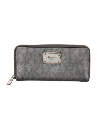 Pre-owned Michael Kors Leather Graphic Print Continental Wallet In Silver