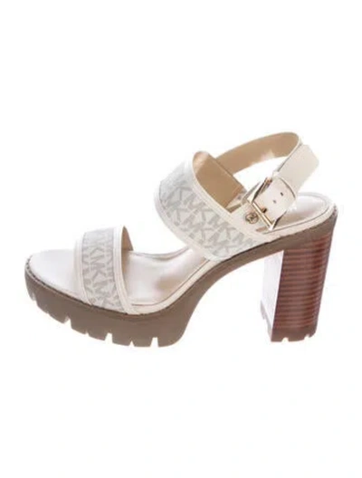 Pre-owned Michael Kors Leather Graphic Print Sandals In Neutral