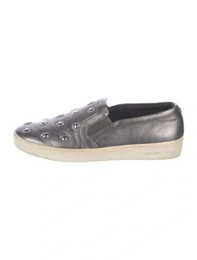 Pre-owned Michael Kors Leather Graphic Print Sneakers In Black