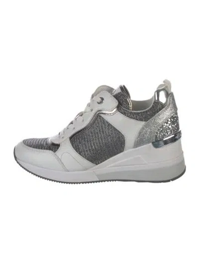 Pre-owned Michael Kors Leather Graphic Print Sneakers In Silver