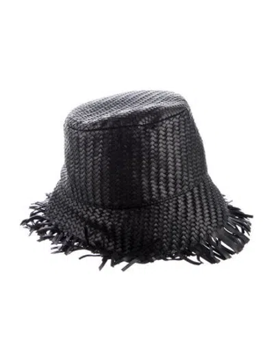 Pre-owned Michael Kors Leather Hand-woven Bucket Hat W/tags In Black