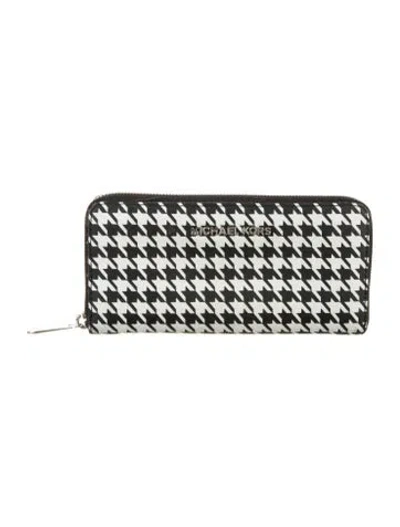 Pre-owned Michael Kors Leather Houndstooth Print Wallet In Black