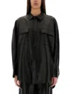 Michael Kors Black Leather Oversize Shirt In Black