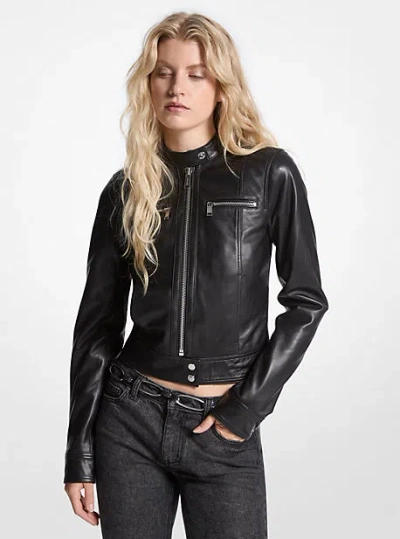 Michael Kors Leather Jacket In Black