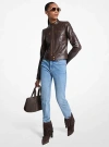 Michael Kors Leather Jacket In Brown