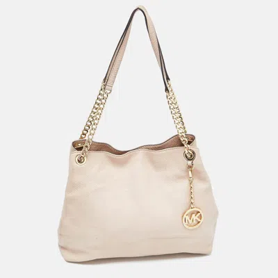 Michael Kors Leather Jet Set Chain Bag In Beige