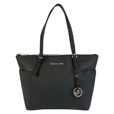 Michael Kors Leather Jet Set Tote Bag In Black