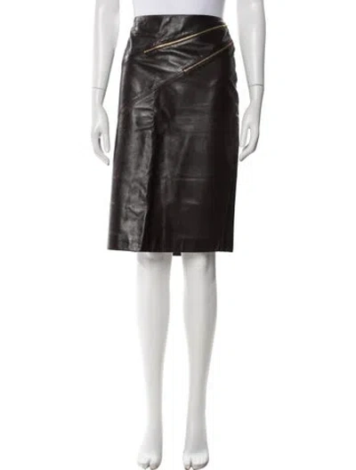 Pre-owned Michael Kors Leather Knee-length Skirt In Black