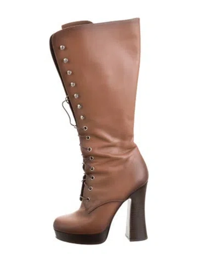 Pre-owned Michael Kors Leather Lace-up Boots In Brown