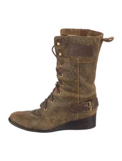 Pre-owned Michael Kors Leather Lace-up Boots In Brown