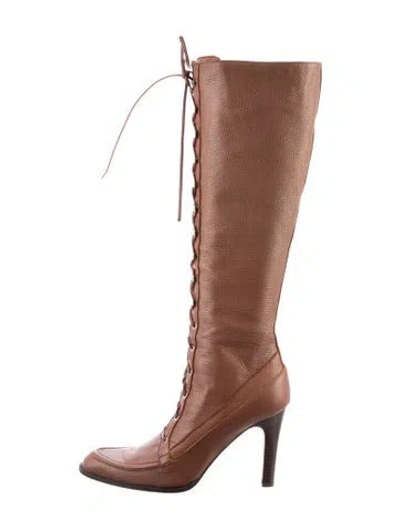 Pre-owned Michael Kors Leather Lace-up Boots In Brown