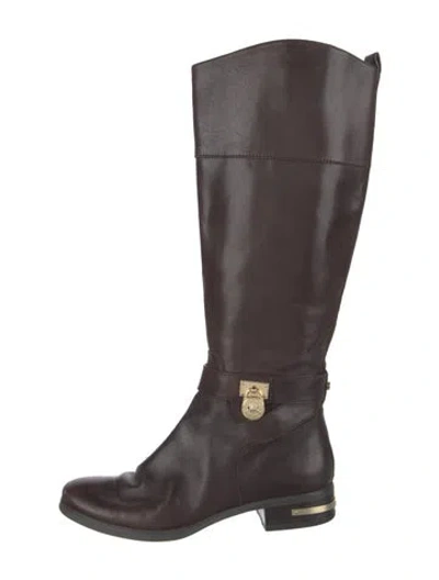 Pre-owned Michael Kors Leather Leather Trim Embellishment Riding Boots In Black