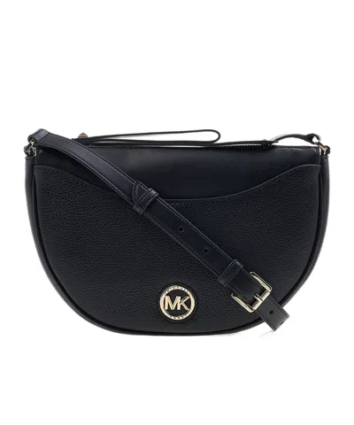 Michael Kors Leather Logo-plaque Saddle Bag In Black