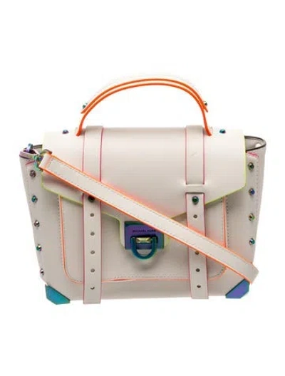Pre-owned Michael Kors Leather Manhattan Contrast-trim Satchel Medium In White