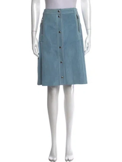Pre-owned Michael Kors Leather Midi Length Skirt In Blue