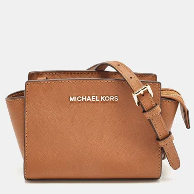 Michael Kors Leather Mini Selma Crossbody Bag In Brown