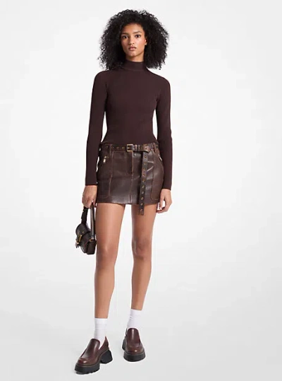 Michael Kors Leather Mini Skirt In Brown