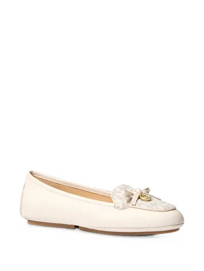 Michael Kors Leather Moccasins With Exclusive Wendy Logo In Neutral