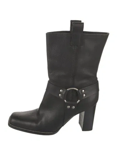 Pre-owned Michael Kors Leather Moto Boots In Black