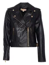 Michael Kors Leather Moto Jacket In Black