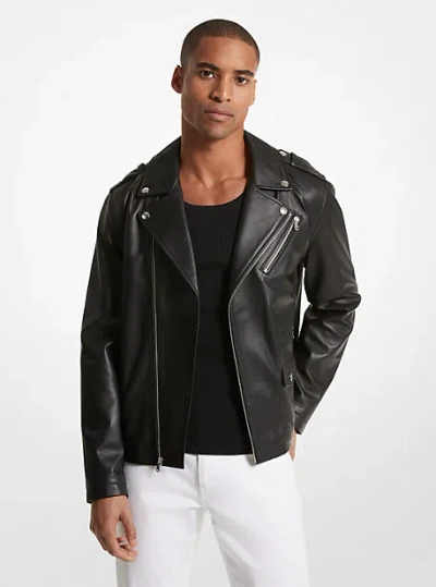 Michael Kors Leather Moto Jacket In Black