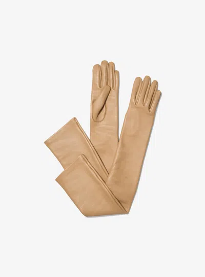 Michael Kors Leather Opera Gloves In Natural